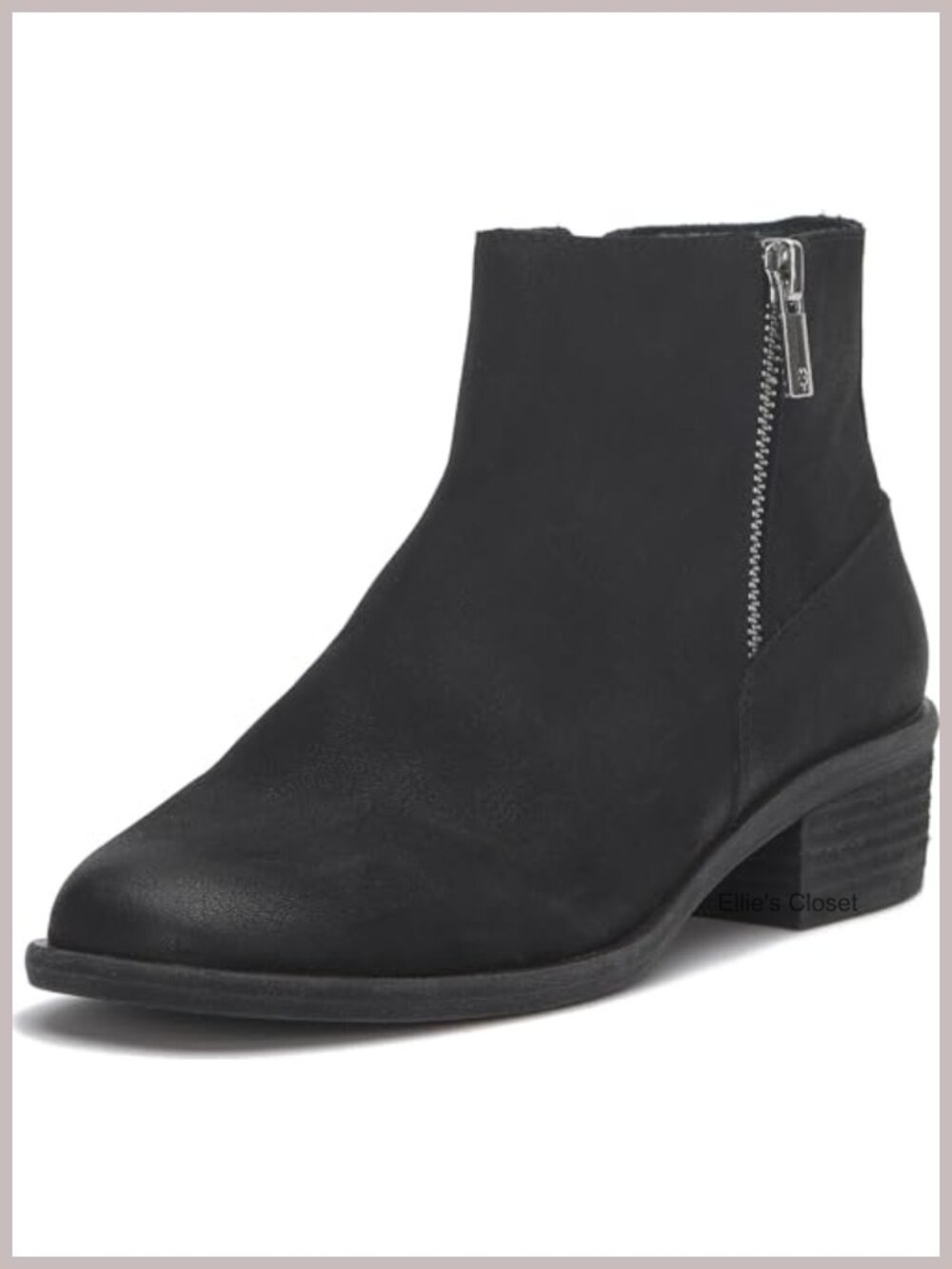 Womens Ankle Booties Nubuck Leather Stacked Heel Almond Toe Boots